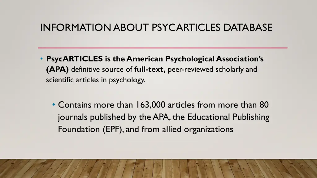 information about psycarticles database