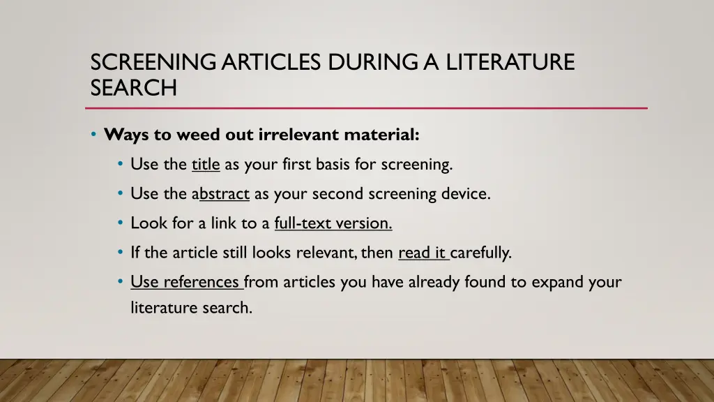 screening articles during a literature search