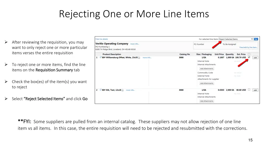 rejecting one or more line items