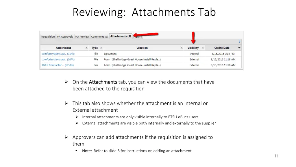 reviewing attachments tab