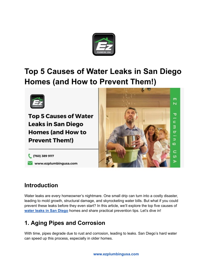 top 5 causes of water leaks in san diego homes