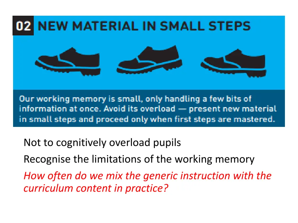 not to cognitively overload pupils recognise