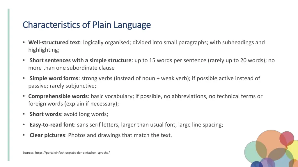 characteristics of plain language characteristics