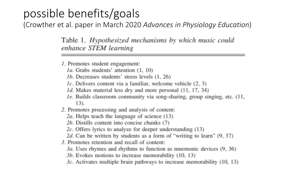 possible benefits goals crowther et al paper