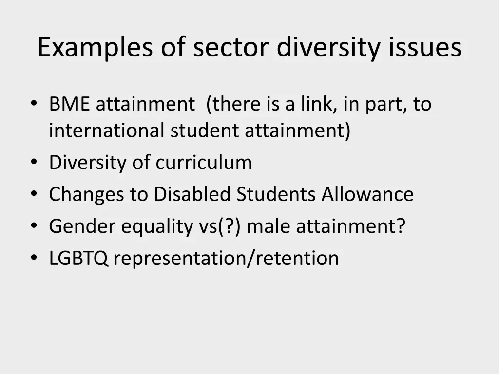 examples of sector diversity issues