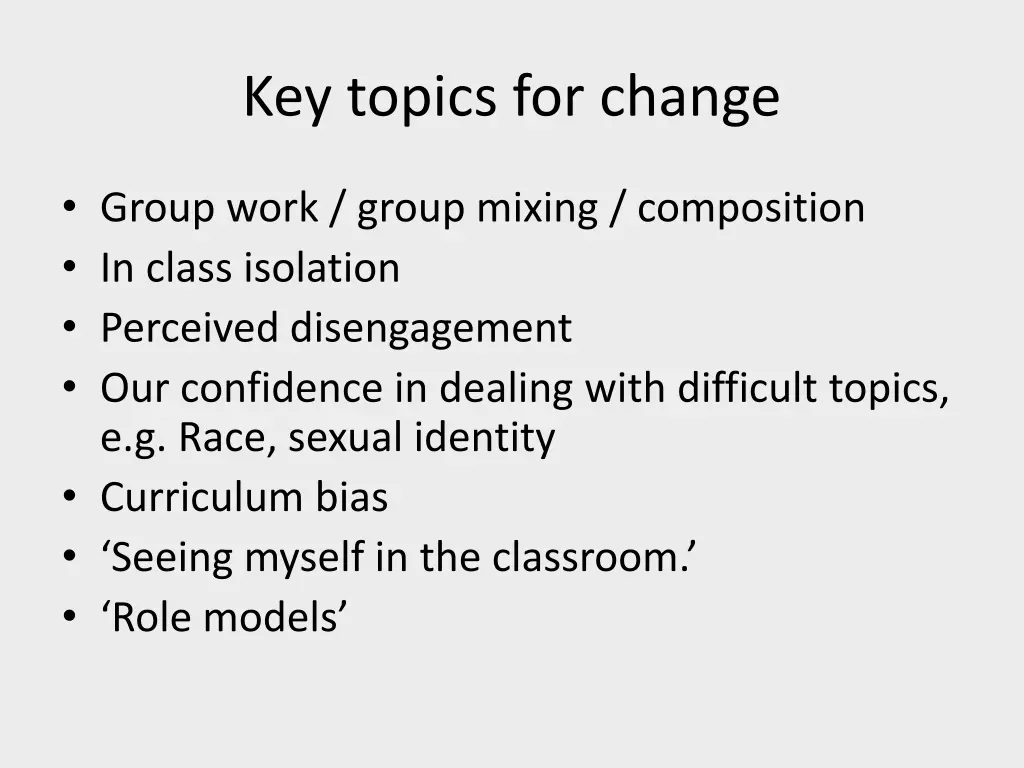 key topics for change