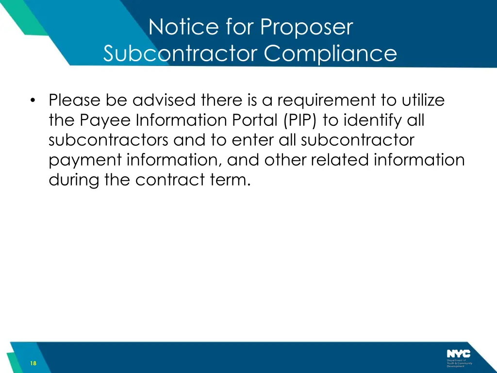 notice for proposer subcontractor compliance