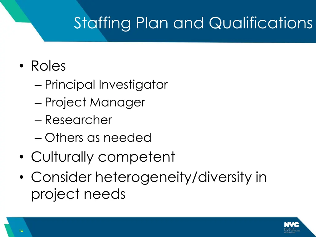 staffing plan and qualifications