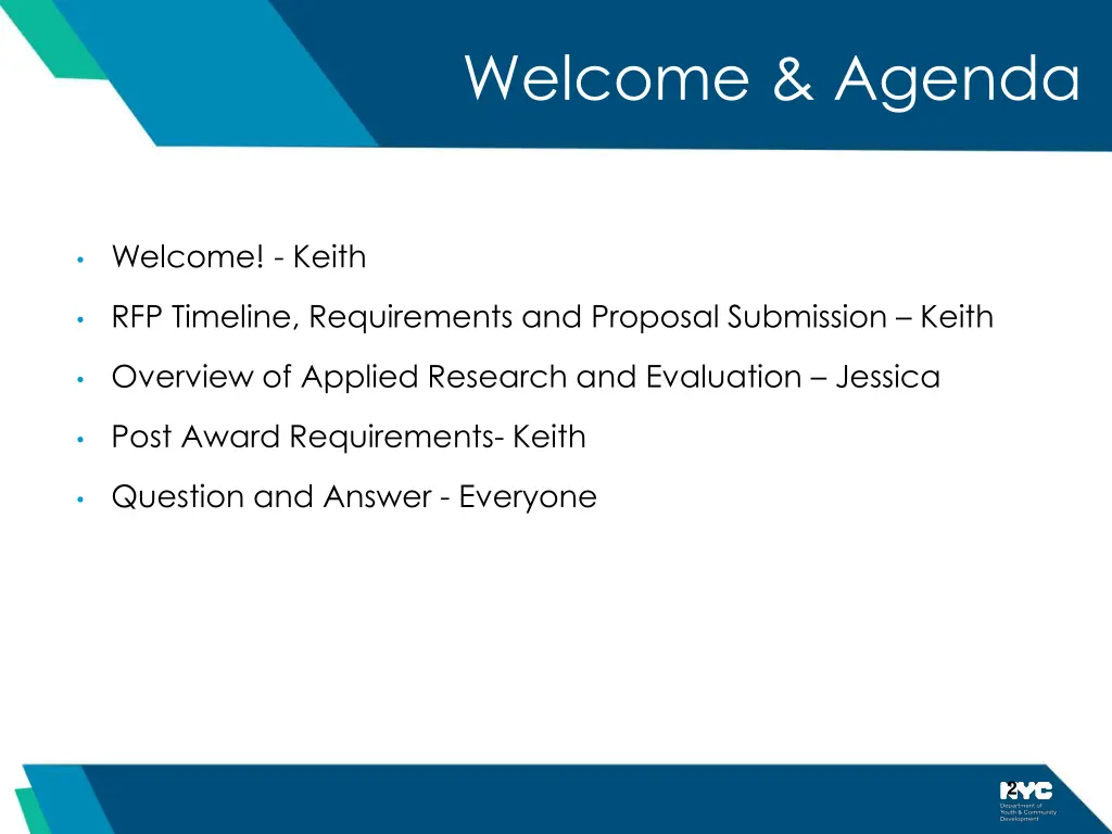 welcome agenda