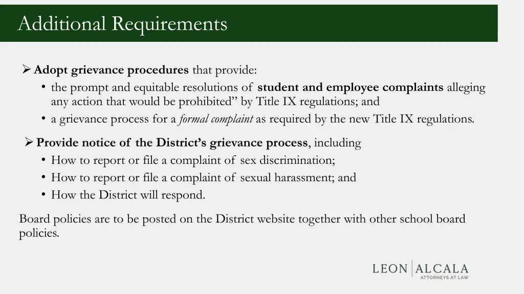 additional requirements
