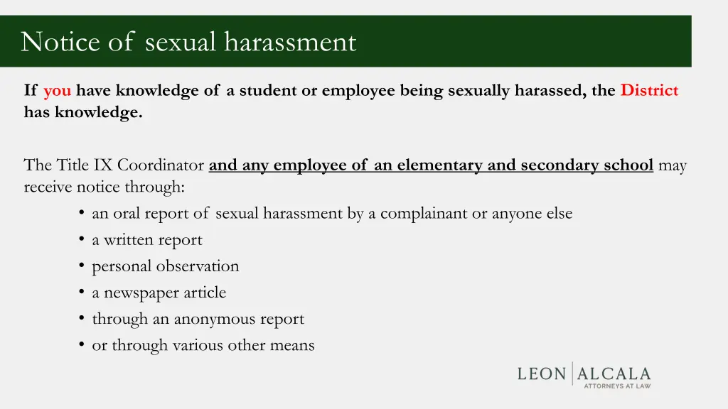 notice of sexual harassment