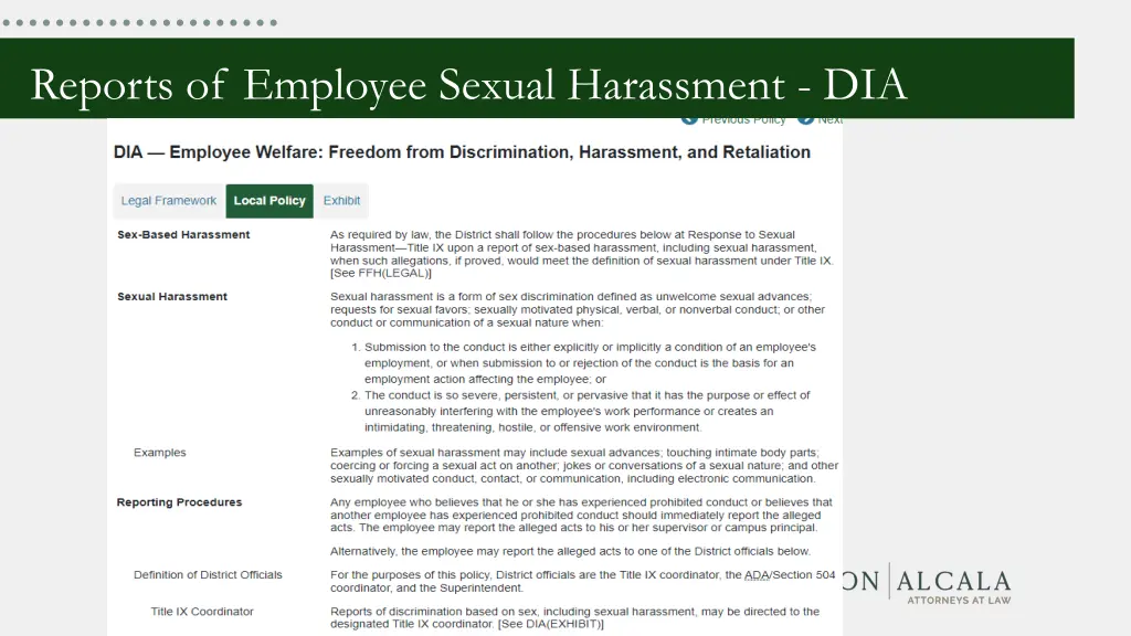 reports of employee sexual harassment dia