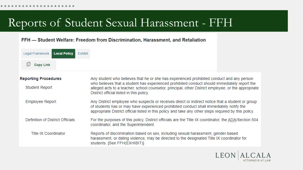 reports of student sexual harassment ffh