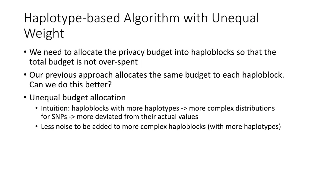haplotype based algorithm with unequal weight