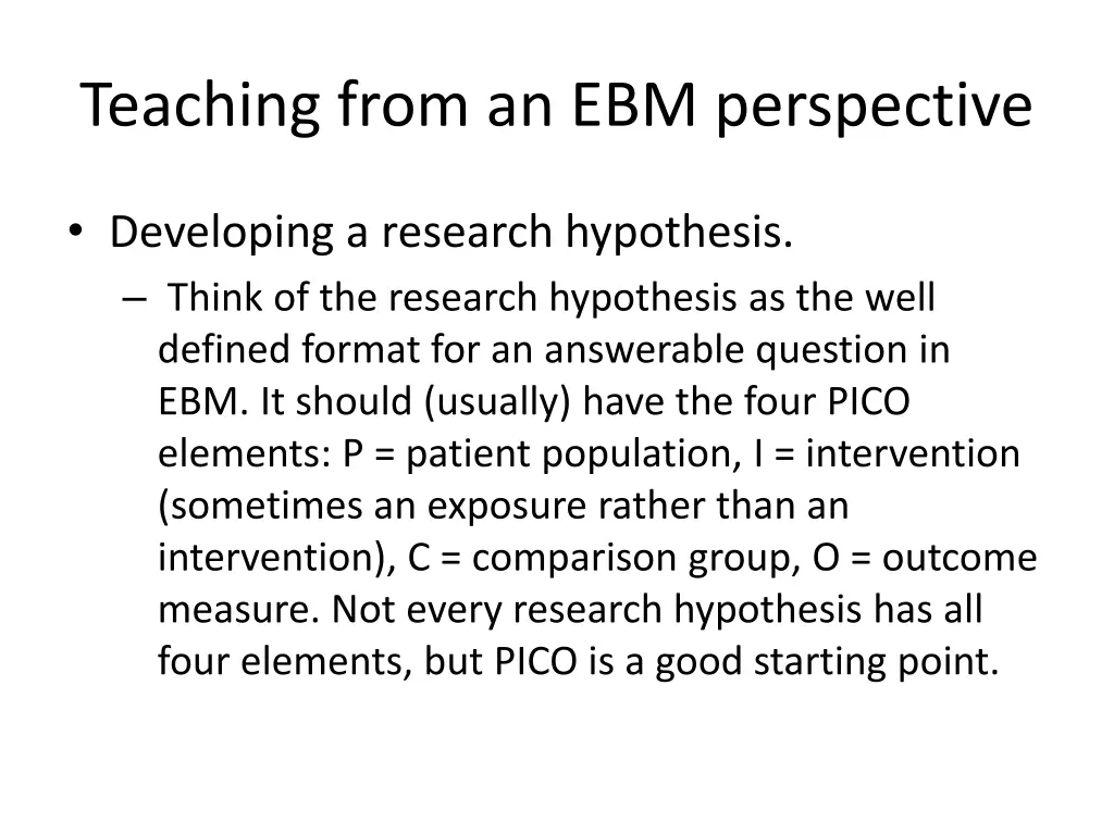 teaching from an ebm perspective