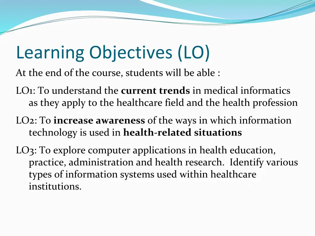 learning objectives lo
