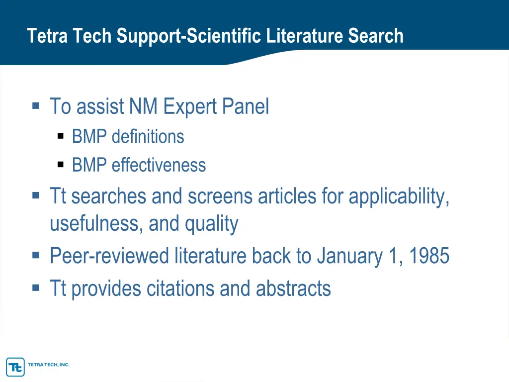 tetra tech support scientific literature search