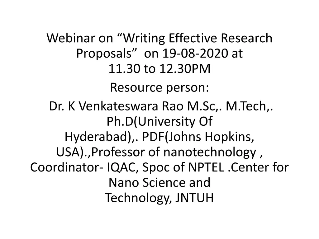 webinar on writing effective research proposals