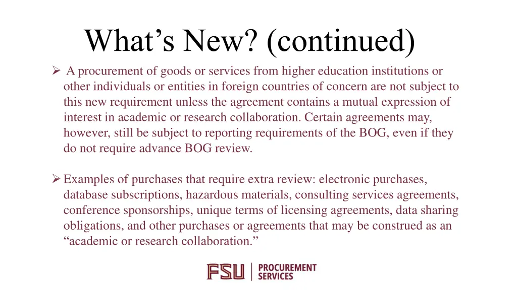 what s new continued a procurement of goods