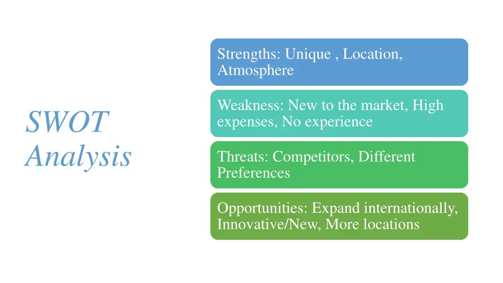 strengths unique location atmosphere