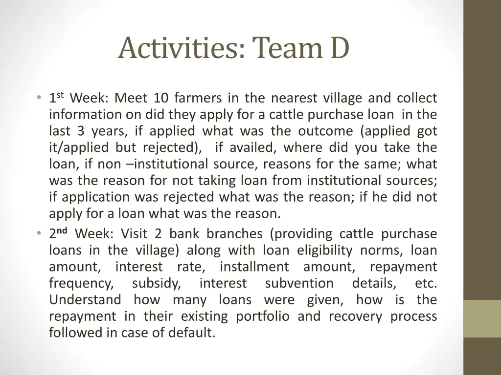 activities team d