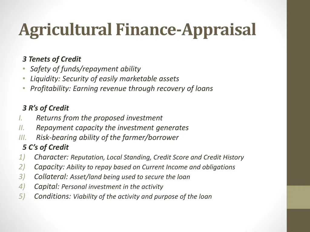 agricultural finance appraisal
