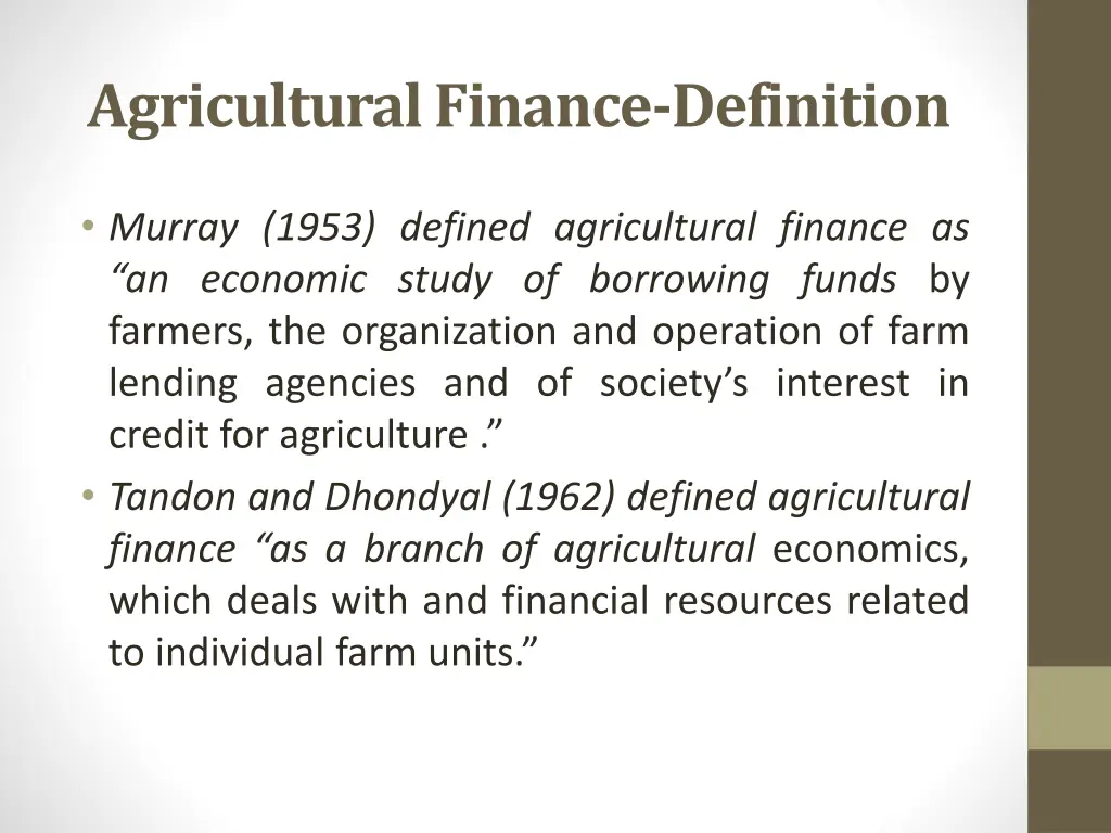 agricultural finance definition