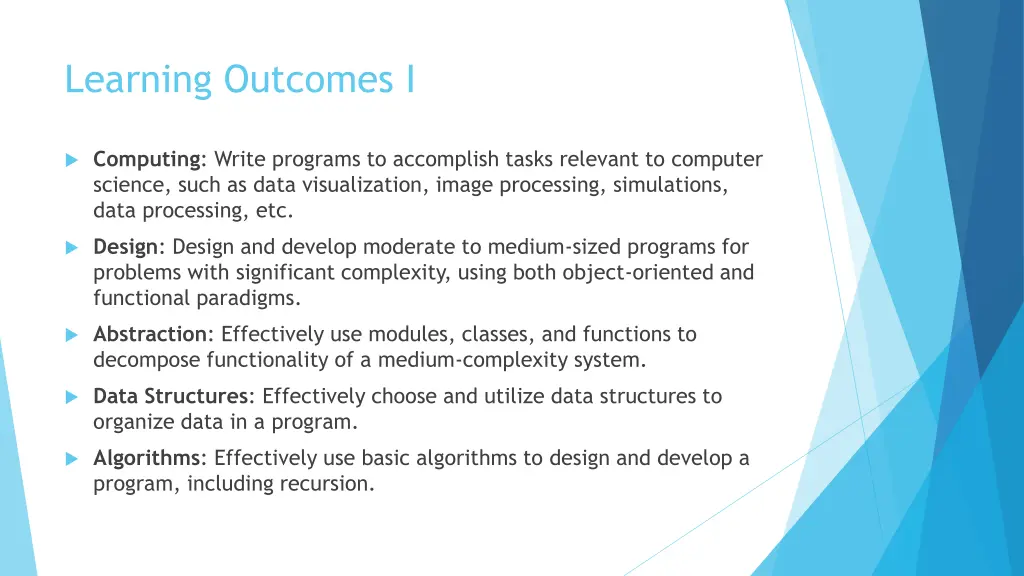 learning outcomes i
