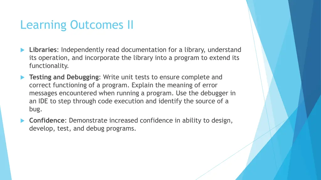 learning outcomes ii