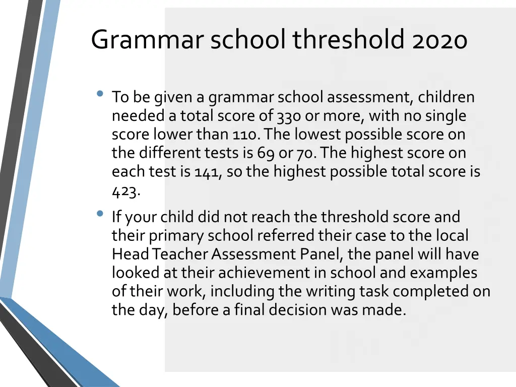 grammar school threshold 2020
