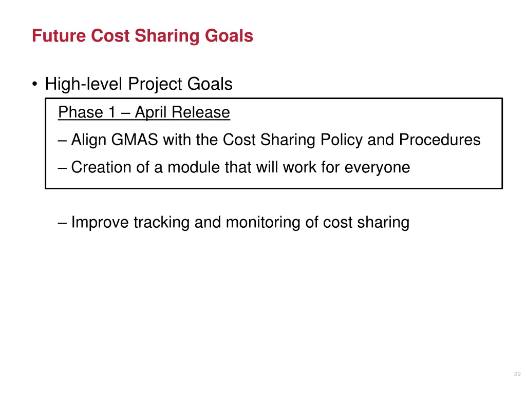 future cost sharing goals 1