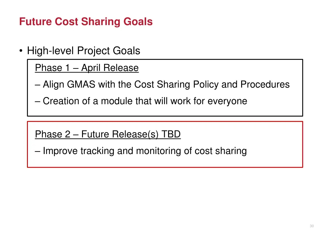 future cost sharing goals 2