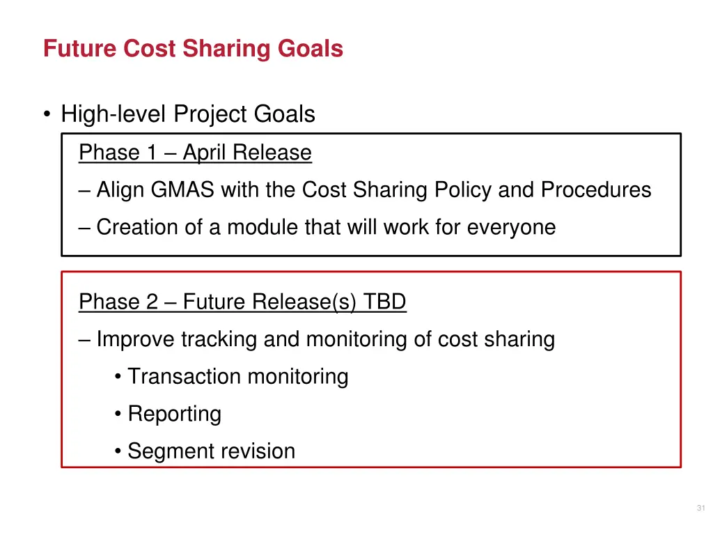 future cost sharing goals 3
