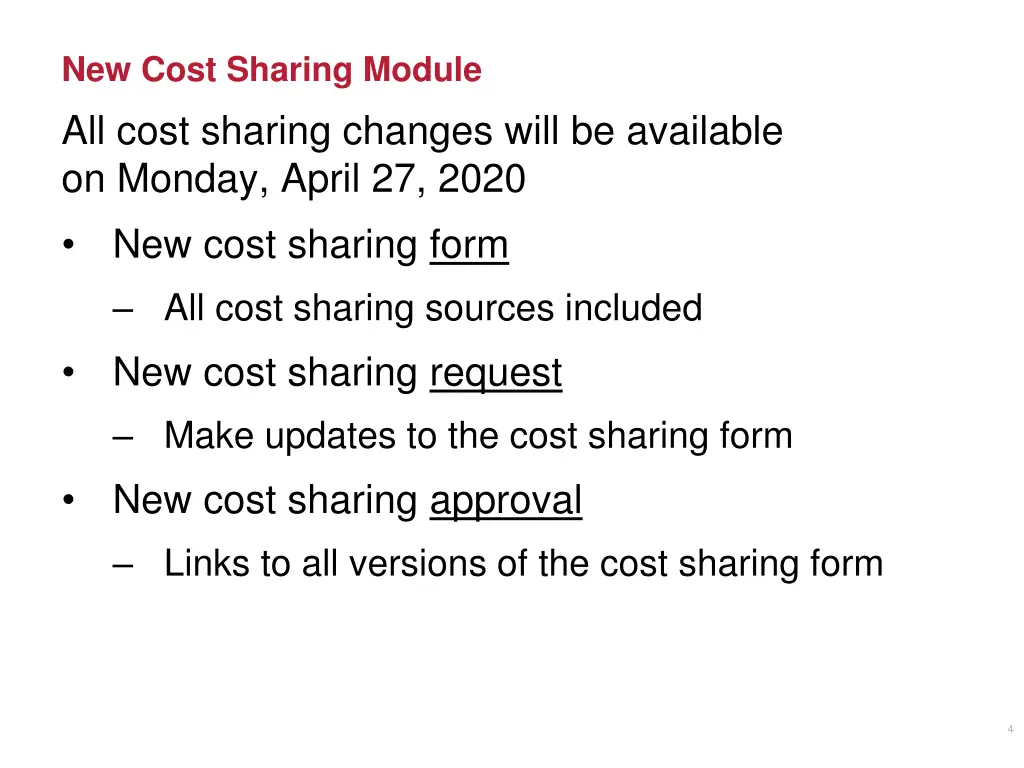 new cost sharing module all cost sharing changes