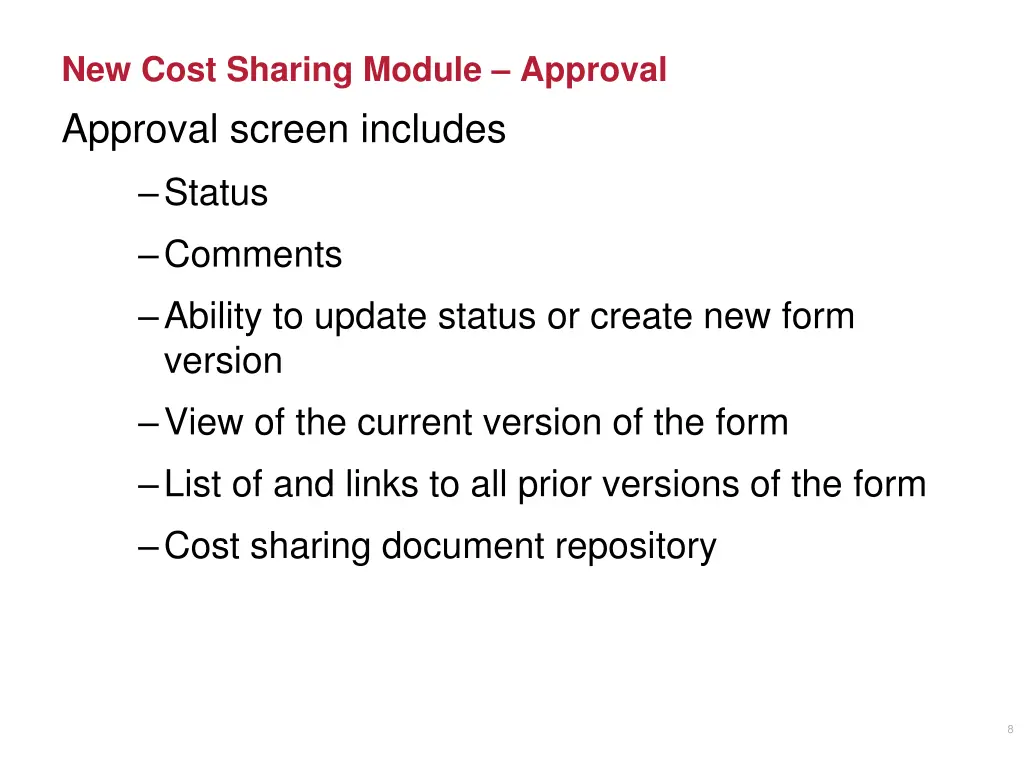new cost sharing module approval approval screen