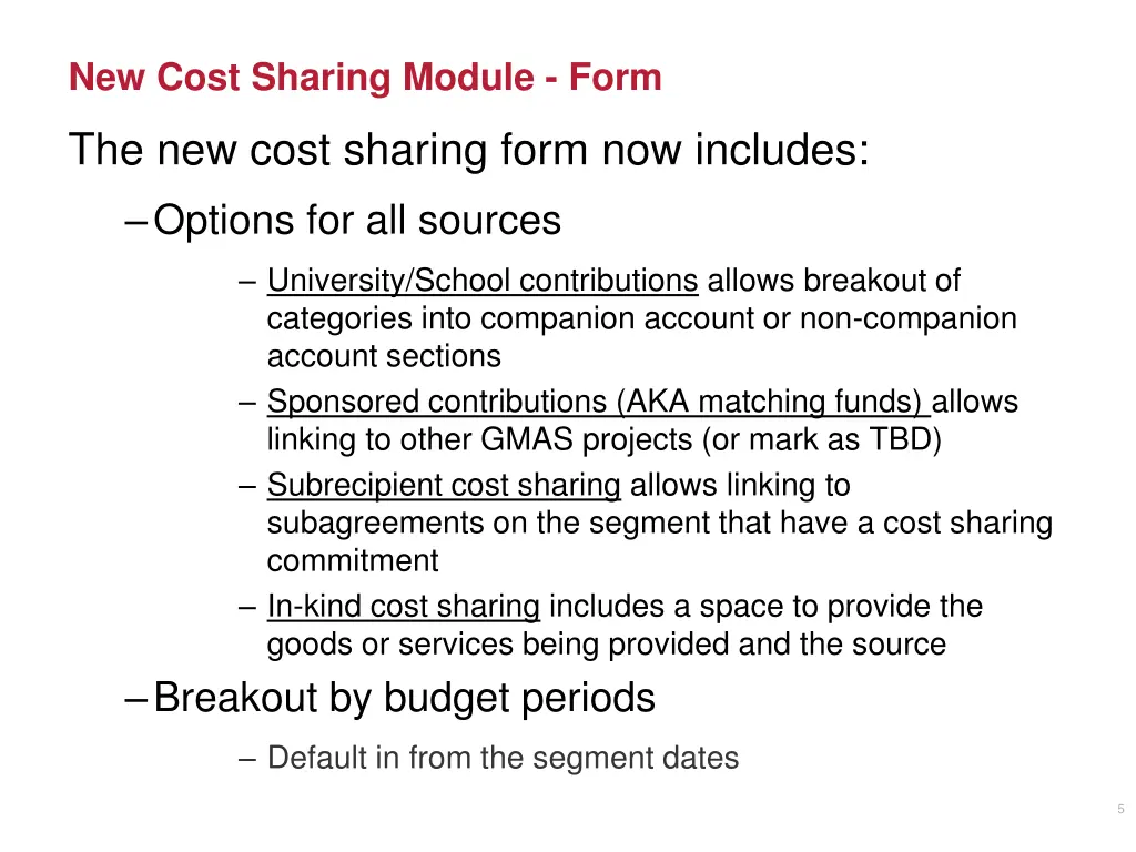 new cost sharing module form