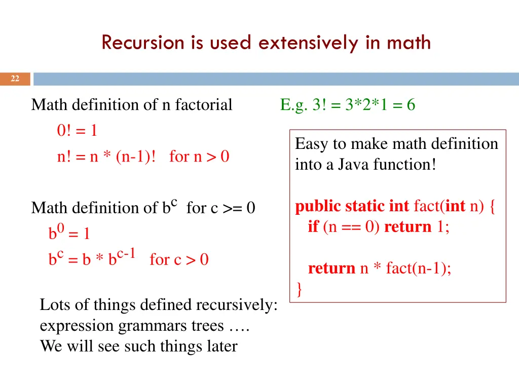 recursion is used extensively in math
