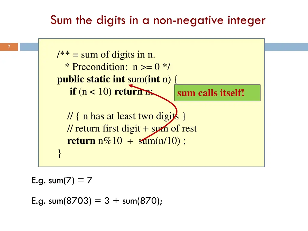 sum the digits in a non negative integer