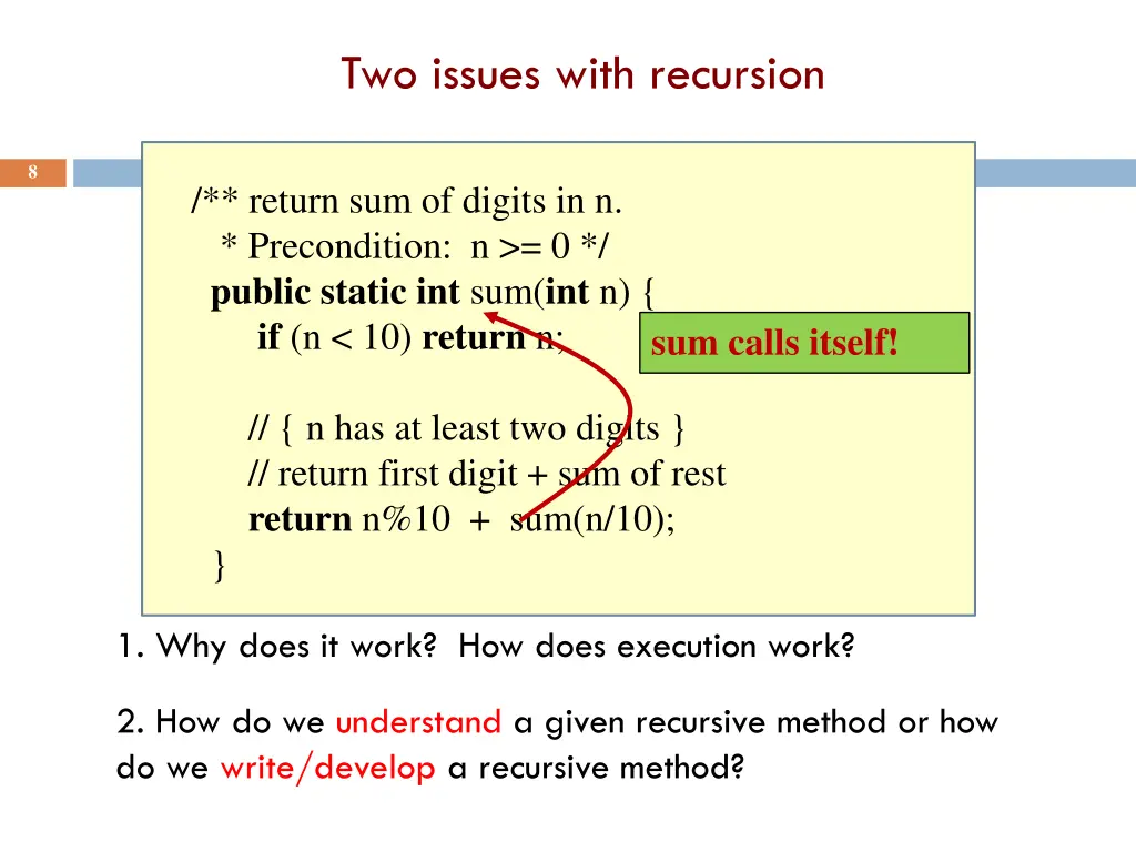 two issues with recursion