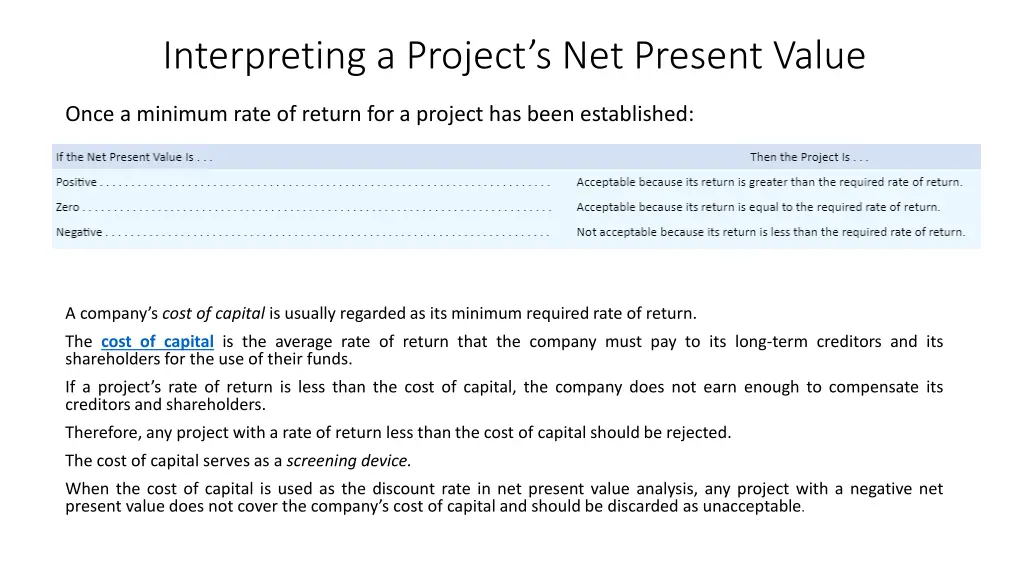 interpreting a project s net present value