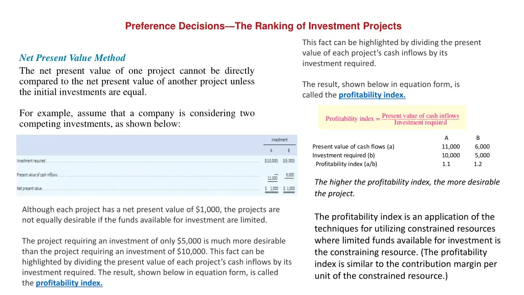 preference decisions the ranking of investment 1