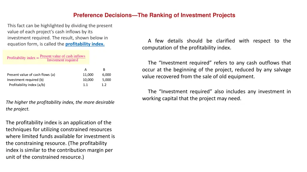 preference decisions the ranking of investment 2