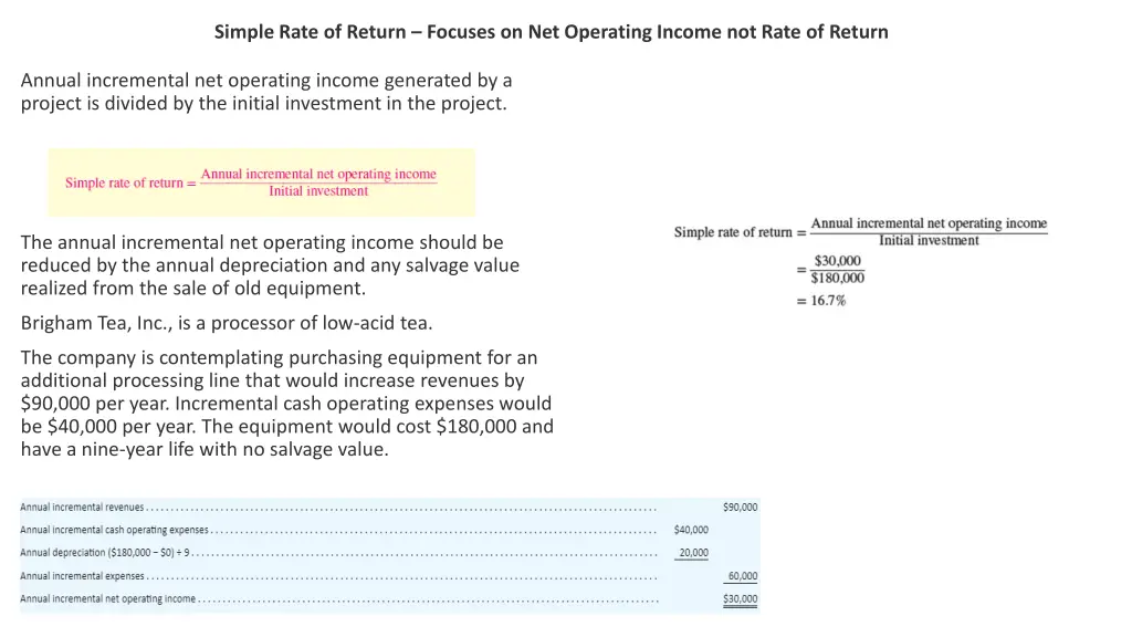 simple rate of return focuses on net operating