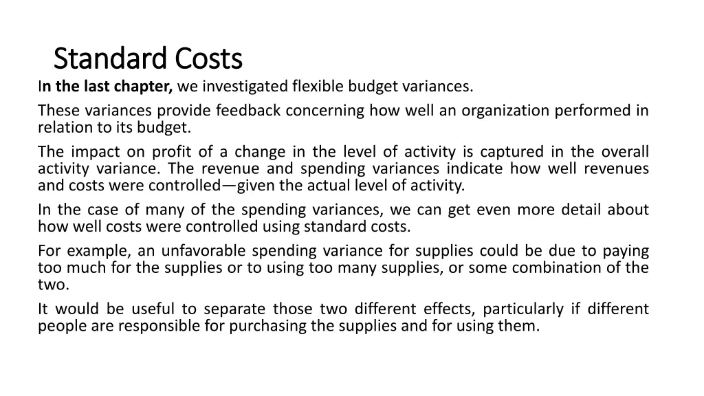 standard costs standard costs i n the last
