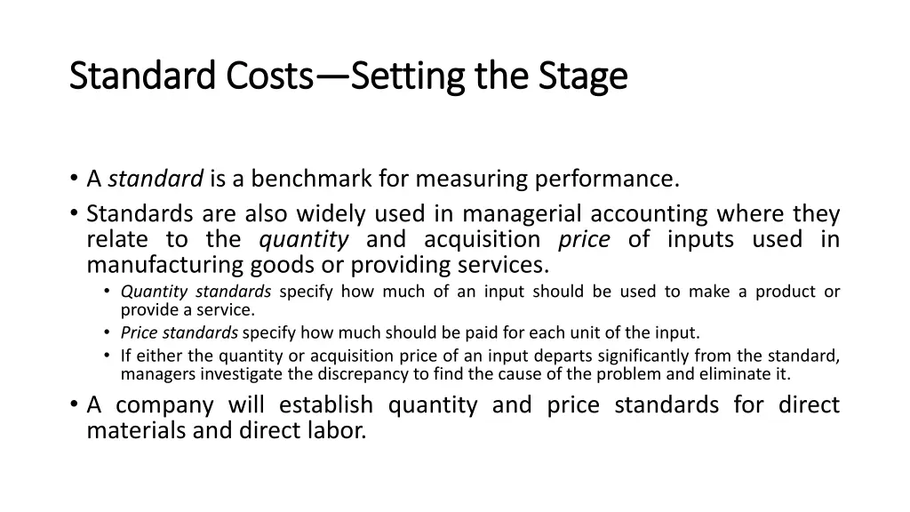 standard costs standard costs