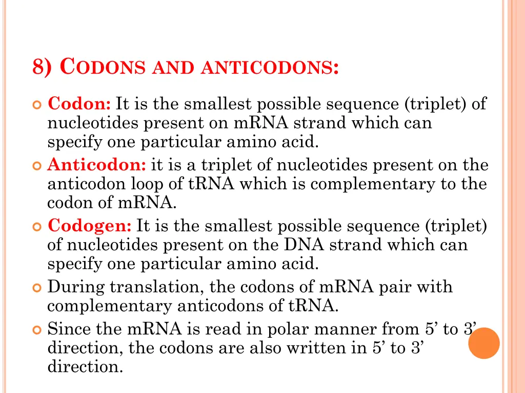 8 c odons and anticodons