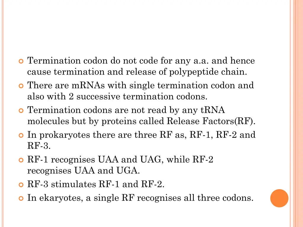 termination codon do not code