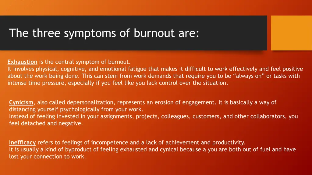 the three symptoms of burnout are