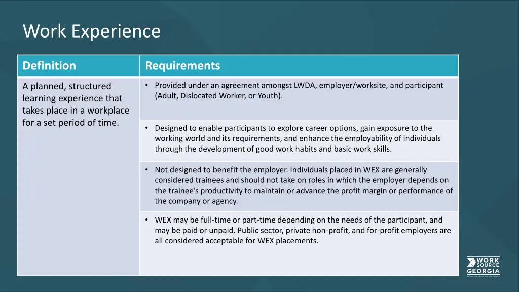 work experience