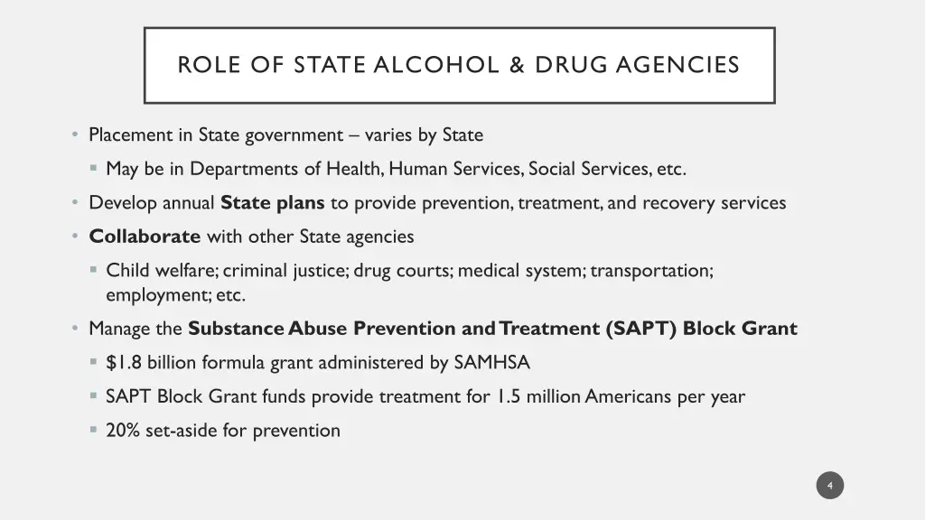 role of state alcohol drug agencies